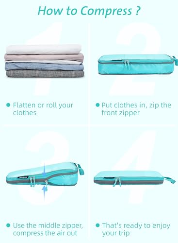 Bagail Ultralight Compression Cubes 7 Set - 3 Packing Cubes, 3 Organizers, and 1 Shoe Bag - color: Blue, style: Mesh Pattern