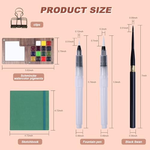 Mini Watercolor Paint Set, Portable Travel Art Kit with Wooden Palette, 15 Colors Pigments, Watercolor Pad, Water Brush Pens and Accessories for Artists - color: 15 Colors