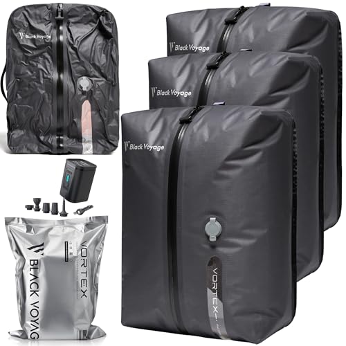 Black Voyage Reusable Vacuum Compression Travel Bag for Carry-On Suitcase and Backpack, Recycled IPX8 Waterproof Space Saver Vacpack (3-Pack, 18L - Pump Included) - color: Gray 18L (3-Pack), size: 18L (Air Pump Included)