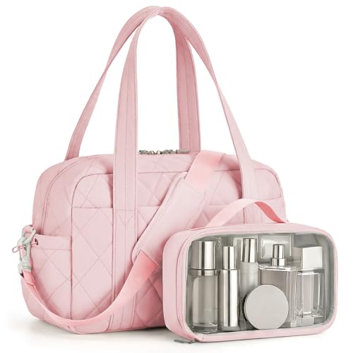 Percover Weekender Bag for Women, Ultra Lightweight Travel Duffle, Carry On Personal Item Overnight Bag with Toiletry Pouch & Compartments, Quilted Gym & Travel Bag, Blush Pink - color: Blush Pink