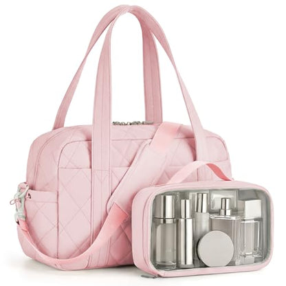 Percover Weekender Bag for Women, Ultra Lightweight Travel Duffle, Carry On Personal Item Overnight Bag with Toiletry Pouch & Compartments, Quilted Gym & Travel Bag, Blush Pink - color: Blush Pink