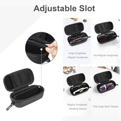 Bukere Double Eyeglasses Case with Adjustable Slots, EVA Hard-shell Travel Dual Glasses Sunglasses Organizer for Men Women - color: Black