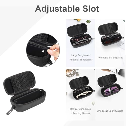 Bukere Double Eyeglasses Case with Adjustable Slots, EVA Hard-shell Travel Dual Glasses Sunglasses Organizer for Men Women - color: Black&black