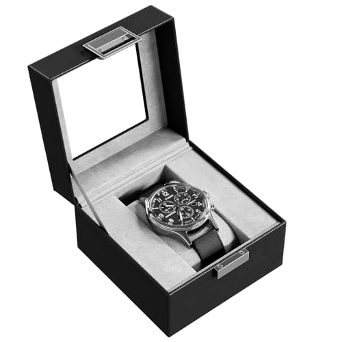 ProCase Watch Box, Single Mens Watch Case, Watch Storage Holder Organizer, Watch Display Case with Glass Lid, Anniversary Birthday Valentine Gifts for Men Women -1 Slot, Black - color: Black, size: 1-Slot