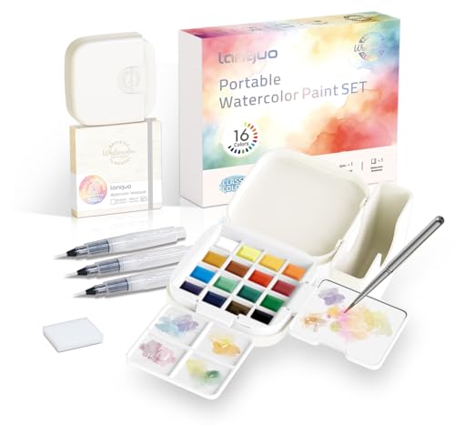 Mini Watercolor Paint Set - Compact Travel Art Kit with 16 Colors,Detail Paint Brush, Palette & Watercolor Sketchbook - Pocket Travel Watercolor Set, Painting Sets, Art Supplies - Classic Colors Gift Set - color: Classic Colors Gift Set