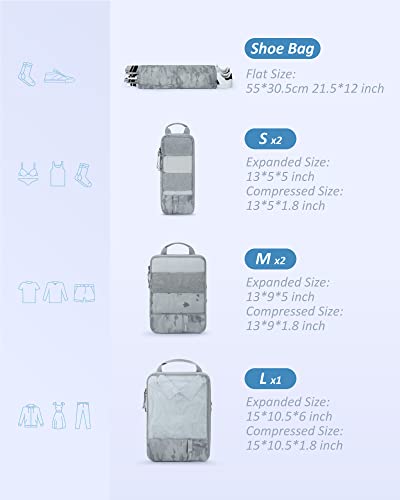 BAGSMART 6 Set /4 Set/2 Set Compression Packing Cubes for Travel, Lightweight Luggage Organizer Bags, Durable Space Saver Bags Travel Essentials - color: Camouflage Grey, size: Set of 6