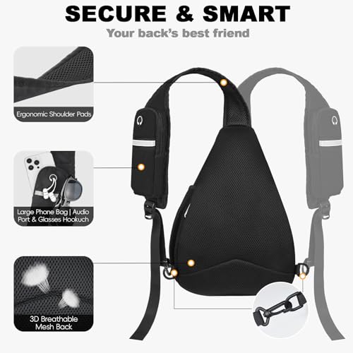 Seektop Anti Theft Crossbody Bag for Women RFID Blocking Waterproof Sling Backpack Lightweight 400D Nylon Small Chest Pack Shoulder Bag for Travel Hiking Commuting Men Black - color: Black