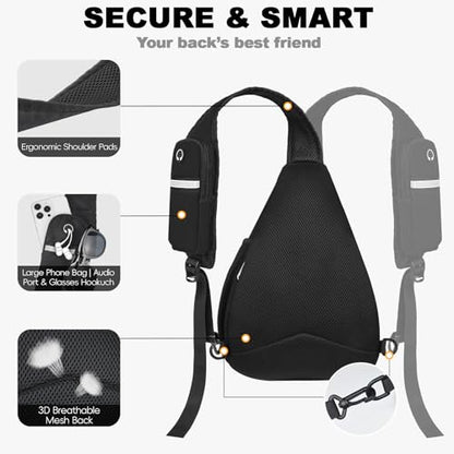 Seektop Anti Theft Crossbody Bag for Women RFID Blocking Waterproof Sling Backpack Lightweight 400D Nylon Small Chest Pack Shoulder Bag for Travel Hiking Commuting Men Black - color: Black