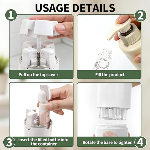 4-in-1 Travel Dispenser Bottle, Leak-Resistant Toiletry Containers, TSA Compliant Refillable Pump Bottles for Shampoo, Lotion, Conditioner - Portable Essentials for Flying, Gym & Camping(White) - color: White