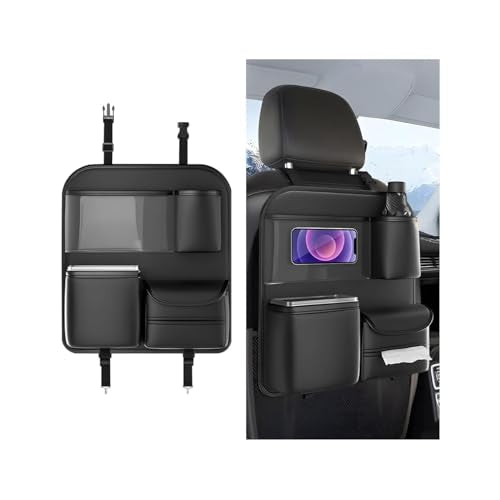 Car Backseat Organizer, 4 Storage Pockets Vehicle Back Seat Protector Kick Mat with Touch Screen Tablet Holder, Automotive Travel Storage Accessories, Universal for Truck SUV RV