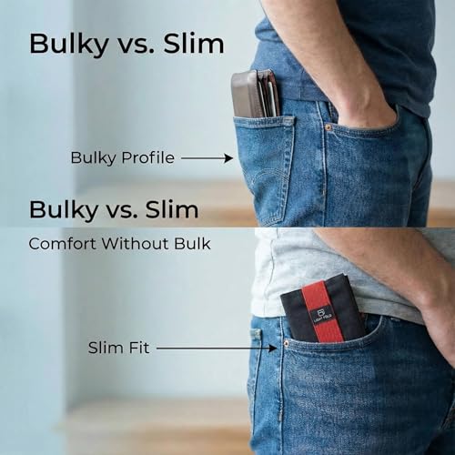 LIGHT FOLD Ultra Slim Tri-Fold Wallet with RFID Blocking, Lightweight Minimalist Men’s Wallet with Elastic Band, Waterproof Durable Nylon Fabric, Slim Front Pocket Card Holder Fits 12 Cards & Cash - color: Red