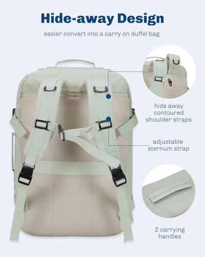 Hynes Eagle Carry on Backpack 38L Large Travel Backpack for Women Flight Approved Weekender Bag Laptop Backpack Men 15 inches Mint Green - color: Mint Green