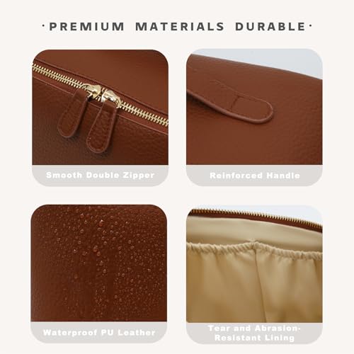 Travel Makeup Bag – Large Cosmetic Organizer with Waterproof PU Leather, Smooth Double Zipper & Tear-Resistant Lining, Toiletry Pouch for Women (Brown) - color: 01-Brown