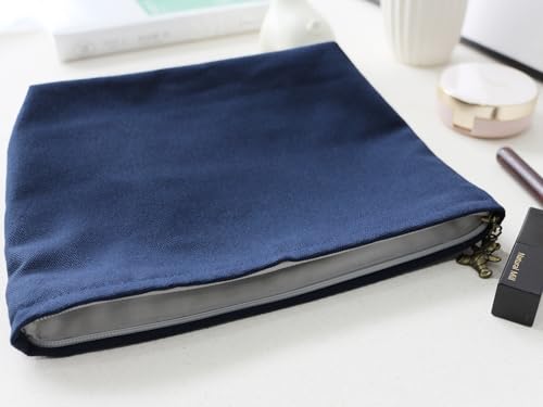 HAPPYHEIDI Canvas Pouch Cosmetic Bag, Tote Organizer, Heavy Duty Cotton Canvas, Solid Navy Blue, Zipper Clsosure, Large 10 x 8.5 Inches - color: GR-Canvas-Navy Blue