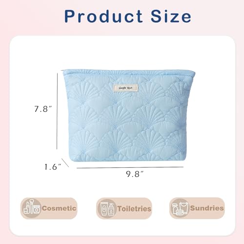RSRSLEII Quilted Cotton Coquette Makeup bag, Coastal Granddaughter Aesthetic Cosmetic Bag, Cute Seashell Portable Travel Toiletry Pouch (11 Light Blue) - color: 11 Light Blue