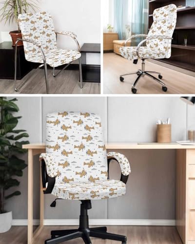 Brown Airplane Office Chair Covers with Armrest Covers, Rotating Chair Cover, Modern Abstract Art Cartoon Clouds Gaming Chairs Slipcovers with Elastic for Armchair, Medium - color: Blue, size: M with 2 Armrest Covers