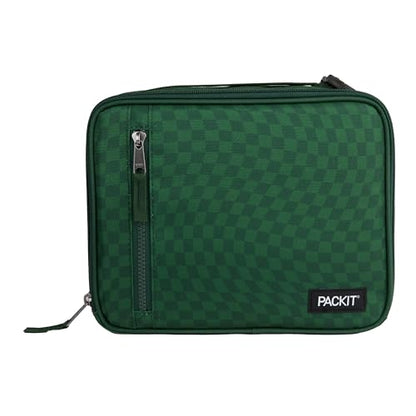 PackIt Freezable Classic Lunch Box, Checker Wave Olive, Built with EcoFreeze Technology, Collapsible, Reusable, Zip Closure With Zip Front Pocket and Buckle Handle, Designed for Fresh Lunch On the Go - color: Checker Wave Olive