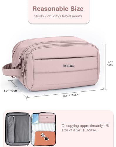 Toiletry Bag for Men & Women, Cruise Ship Travel Essentials, Shaving Dopp Kit with Dry and Wet Separation, Water-resistant Bathroom Cosmetic Organizer Bag, Makeup Accessories with Trolley Belt, Pink - color: Pink