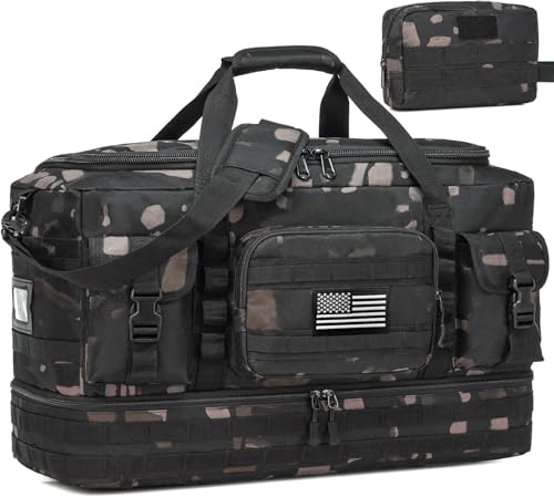 Travel Bag for Men Women, Large Tactical Duffle & Gym Bag for Travel, with Shoe Compartment and Toiletry Bag, Weekender Overnight Trip with Wet Pocket for Workout Medical, Black CM - color: Black CM