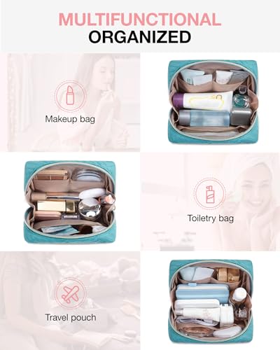 BAGSMART Small Makeup Bag, Travel Cosmetic Bag Make Up Pouch Small Travel Zipper Pouch,Water-resistant Toiletry Bag,Makeup Organizer Bag for Women, Blue - color: 01-Teal Blue