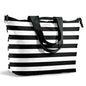 Fit & Fresh XL Beach Tote Bag for Women – XL Travel Tote with Zipper & Pockets, Oversized Canvas Pool Bag, Weekender Carry-On - color: Black & White Stripe