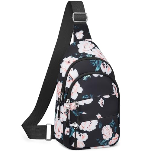 Tuwubi Crossbody Bags for Women, Sling Bag for Men, Small Hiking Backpack Anti Theft Lightweight for Outdoors Travel （M, Black Floral） - color: Flora, size: Medium