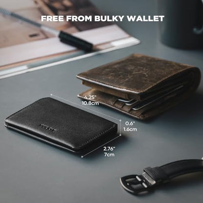 VULKIT Slim Minimalist Card Holder RFID Blocking Leather Credit Card Holder Front Pocket Wallet Magnetic Closure - color: Black