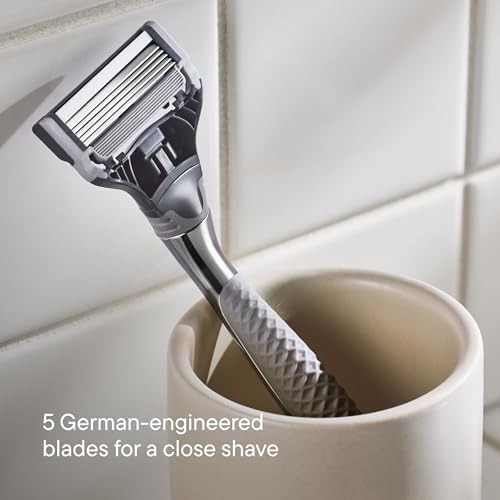 Harry's Original Shaving Kit for Men - Razor Handle, 5 Razor Blade Refills, Foaming Shave Gel, Travel Blade Cover - TSA Approved Travel Essentials - German Engineered - Chrome Edition - style: Chrome