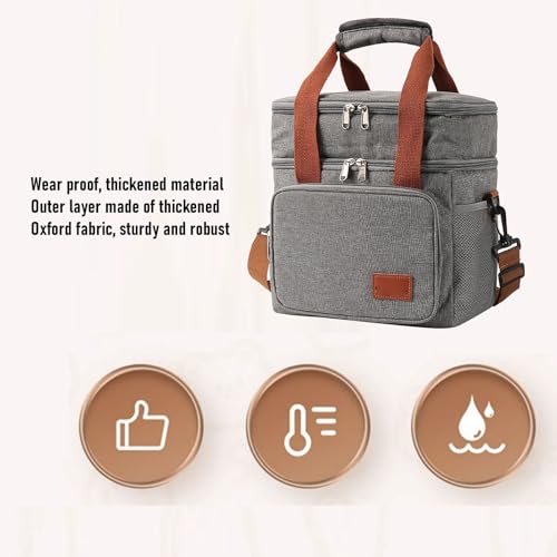 Yosoo Health Gear Insulated Lunch Bag 3 Layer Insulation Oxford Cloth Leakproof Cooler Bag with Adjustable Shoulder Strap, for Camping Travel Beach Picnic Work (grey)