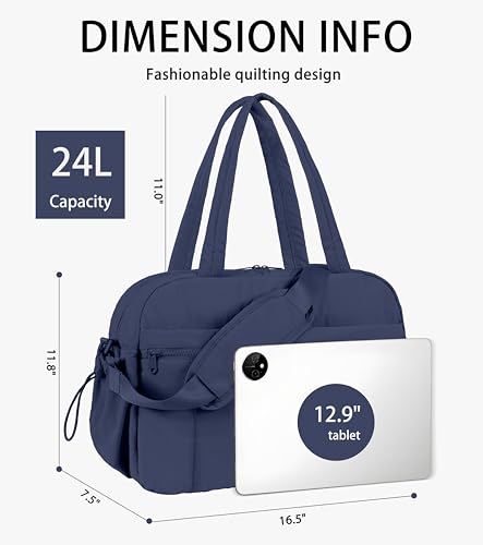 Lightweight Travel Duffle Bag for Women, Quilted Puffy Weekender with Wet Pocket for Gym, Overnight, Personal Item Carry On, Navy Blue - color: Navy Blue