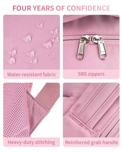 ECOHUB Travel Backpack for Women, 17.3 inch Suspended Laptop Backpack, Fashion Water-Resistant College Computer Bookbag, 28L Personal Item Bag with 12 Pockets for Causal, Work, Pink - color: Pink