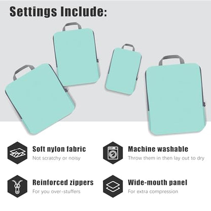 PANDA JOYS 4 Set Compression Packing Cubes Travel - Travel Accessories Expandable Packing Organizers for Carry On - Essentials Luggage Bags - Light Teal - color: Light Teal