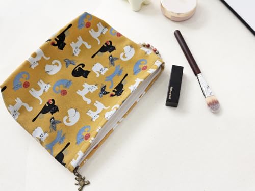 HAPPYHEIDI Canvas Pouch Travel Organizer, Brown Cats, Cotton Blend, Animal Print, Zipper Closure, 7.1x2.4x7 Inches - color: GR-Canvas-Brown Cats