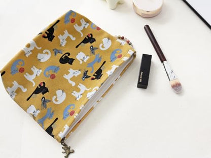 HAPPYHEIDI Canvas Pouch Travel Organizer, Brown Cats, Cotton Blend, Animal Print, Zipper Closure, 7.1x2.4x7 Inches - color: GR-Canvas-Brown Cats