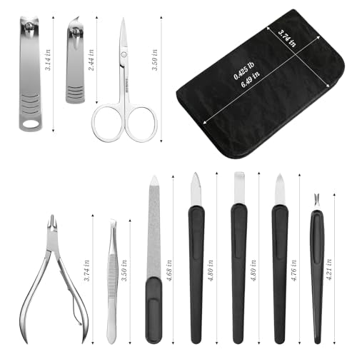 Manicure Pedicure Set, Nail Clipper Set 10-Piece Set Professional Manicure Kit Nail Kit with Portable Black Leather Case Gift for Men Boyfriend Parent - color: black