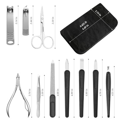 Manicure Pedicure Set, Nail Clipper Set 10-Piece Set Professional Manicure Kit Nail Kit with Portable Black Leather Case Gift for Men Boyfriend Parent - color: black