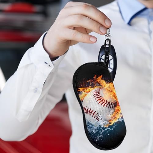 AFPANQZ Glasses Case with Carabiner Hanging Portable Neoprene Zipper Sunglasses Case Soft Lightweight - color: Baseball and Fire Pattern