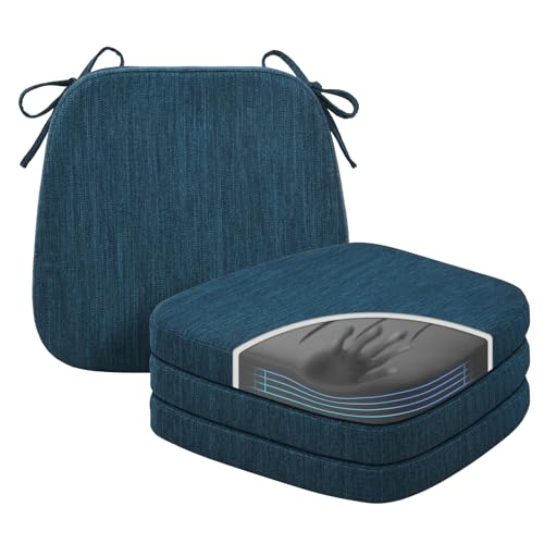 baibu Kitchen Chair Cushions Set of 4, Dual-Layer Patented Design Memory Foam Dining Chair Pads with Ties and Washable Cover, 4 Pack, 17" x 16" x 2", Blue - color: Blue, size: 4 Count (Pack of 1)