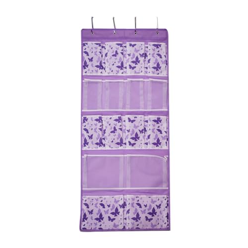 16 Pockets Over Door Hanging Storage Organizer with 4 Kinds Pouches for Shoes,Sock,Hat,Underwear,Handbag,Cosmetics,Toiletry,Behind Door Hanging Shelf Space-saving for Bathroom,Bedroom,Entrance,Purple - style: Medium-Purple: Pack of 1