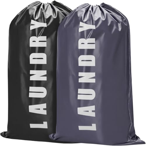 2 Pack Large Travel Laundry Bags, Grey + Black - 24"x36” Heavy Duty Mesh Machine Washable Organizer with Drawstring for College - Holds 4 Loads - color: Grey + Black
