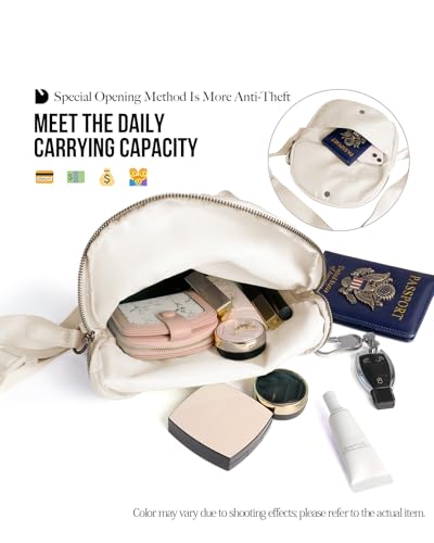 Crescent Bag for Women and Men, Fashion Medium Nylon Folding Crescent Moon Bag Single Shoulder Bag with Adjustable Strap - color: beige