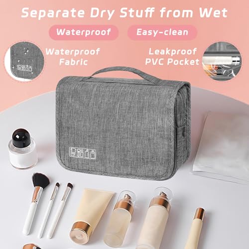 Toiletry Bag Travel Bag with Hanging Hook, Waterproof Shower Bathroom Hanging Toiletry Bag for Men Women,Small Multifunctional Makeup Cosmetic Bag,Portable Toiletries Bag Travel Organizer (Grey) - color: B4-Grey
