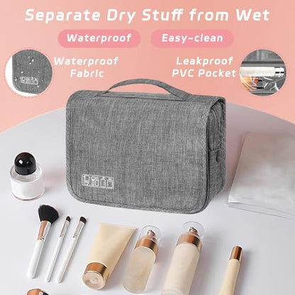 Toiletry Bag Travel Bag with Hanging Hook, Waterproof Shower Bathroom Hanging Toiletry Bag for Men Women,Small Multifunctional Makeup Cosmetic Bag,Portable Toiletries Bag Travel Organizer (Grey) - color: B4-Grey