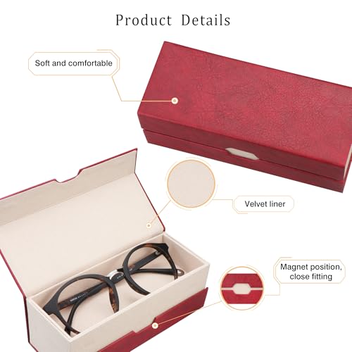 LifeArt Eyeglass Case Hard Shell, Portable Sunglass Case, Fashionable PU Leather Eyeglass Case, Lightweight - color: 2lian_red