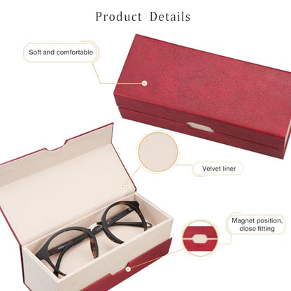 LifeArt Eyeglass Case Hard Shell, Portable Sunglass Case, Fashionable PU Leather Eyeglass Case, Lightweight - color: 2lian_red