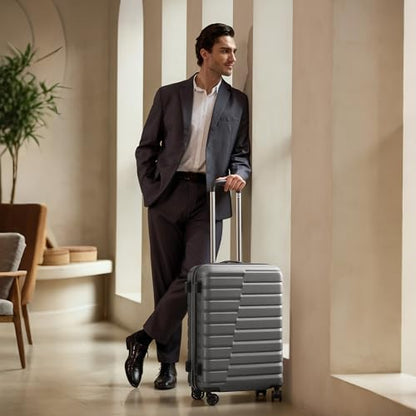 Coolife Medium Checked Luggage with Spinner Wheels, Hardside Suitcase TSA Lock Lightweight Travel Luggage 24-inch,Gray - color: gray, size: Medium(24in)