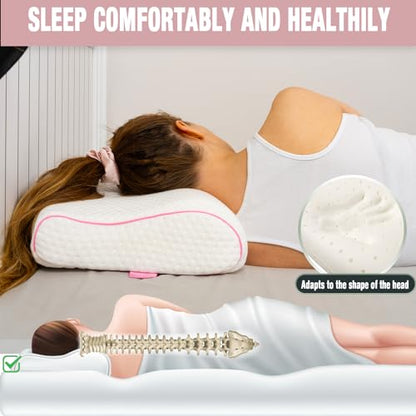alkamto Travel & Camping Comfortable Memory Foam Pillow – Easy to Carry Portable Bag – Temperature Regulating Pillow Case (Pink Contour + Extra Cover) - size: Pink Contour Travel + Extra Cover