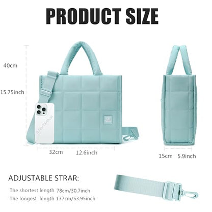 Quilted Crossbody Bags for Women,Puffer Weekender Overnight Bag,Purse Handbag Organizer,Small Tote Bags Shoulder Bag - color: Ice Blue