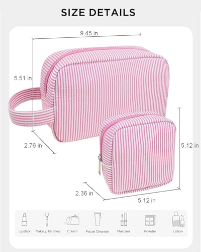 2Pcs Mini Makeup Bag, Small Makeup Pouches for Purse Cute Cosmetics Bag Pouch with Slip-in Pockets Small Travel Toiletry Bag Zipper Makeup Aesthetic Accessories Storage Bag - color: 0-Pink Set