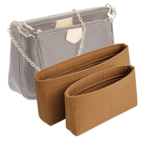 Vercord Felt Purse Organizer Insert Pochette Handbag Insert Bag in Bag for Multi Pochette Accessories Add Zipper Pocket Brown - color: Brown